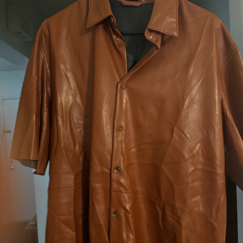 Zara Tan Leather Button-Down Shirt